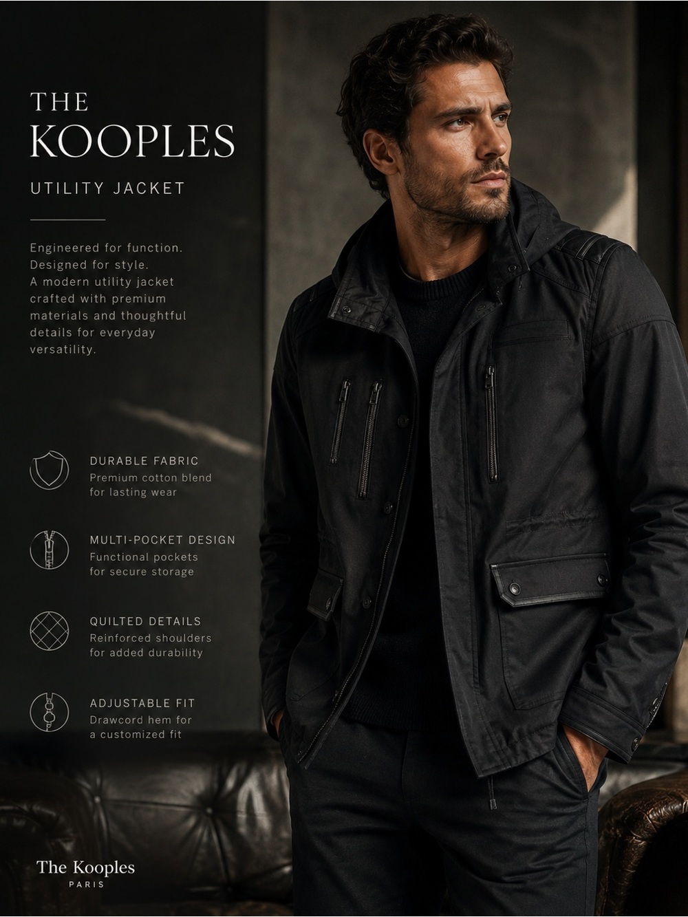 Men’s Premium Utility Jacket – Multi Pocket Black Casual Outerwear- Bundle & 💸